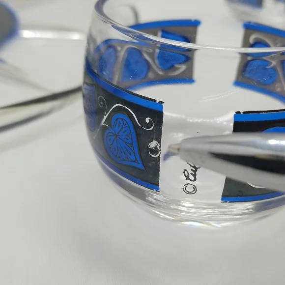 Culver Glass Mid Century Modern Blue Hearts Bar Set - Picture 14 of 16